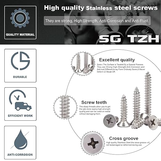 #8 x 1-1/4" Wood Screw 100Pcs 18-8 Stainless Steel Screws Flat Head Phillips - Image 4