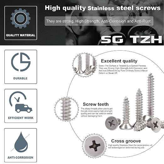 #7 x 1" Wood Screw 100Pcs 18-8 Stainless Steel Screws Flat Head Phillips Fast - Image 4