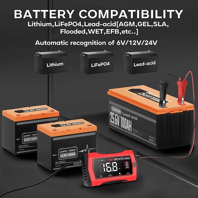 16 Amp Battery Charger, Car Battery Charger 6V 12V 24V Lithium, Battery - Image 3