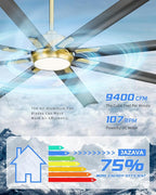 Industrial Ceiling Fan With Light, 72 Inch Black & Gold Ceiling Fan With 8 - Image 4