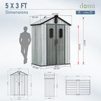 Domi 5x3 FT Outdoor Resin Storage Shed, All-Weather Double-Wall Storage Building - Image 3