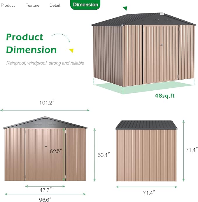 U-MAX 8x6 Storage Sheds & Outdoor Storage, Small Outdoor Storage Garden Outside - Image 5