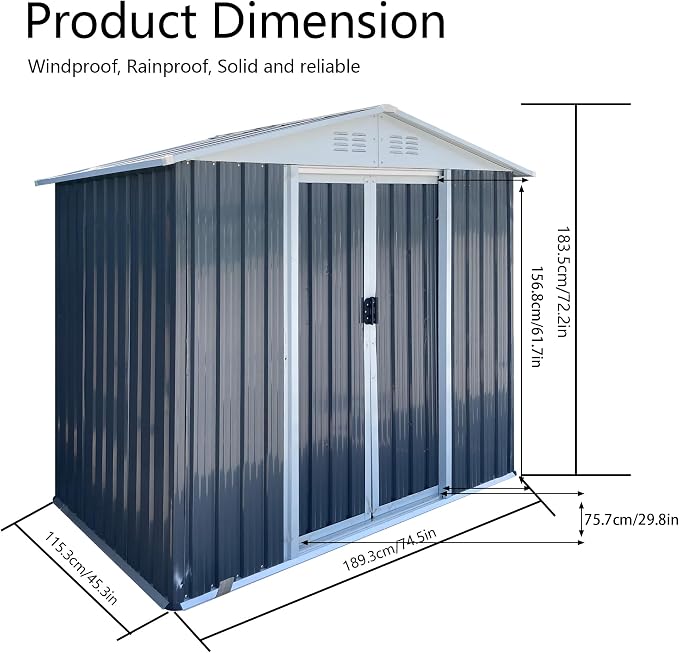 6x4 FT Outdoor Storage Shed, Metal Garden Shed - Image 4