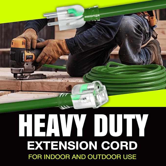 10ft Outdoor/Indoor Extension Cord 12/3 Gauge Extra Heavy Duty 3 Prong SJTW - Image 7