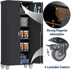Garage Storage Cabinet with Wheels & Pegboard, Assembly Required - Image 5