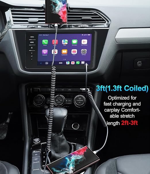 Coiled USBC to USBC Cables for Car 3FT/5FT, USB C to USB C Fast Charging Cables - Image 4