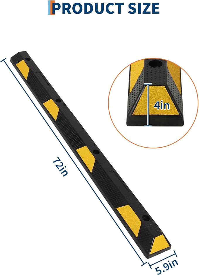 Garvee 72 Inch Heavy Duty Rubber Parking Curb, Garage Car Wheel Stopper - Image 2