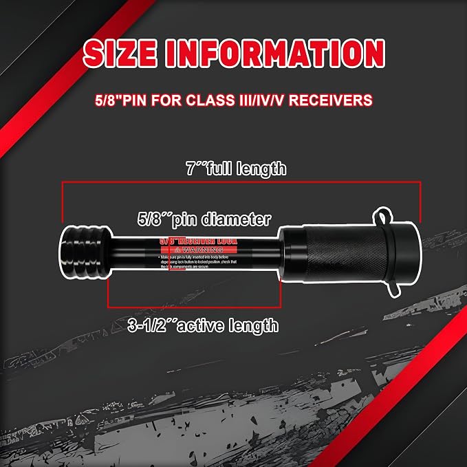 TYT Trailer Hitch Lock – 5/8" Dia, 3-1/2" Long Pin, Fits Class III/IV/V Hitches - Image 5