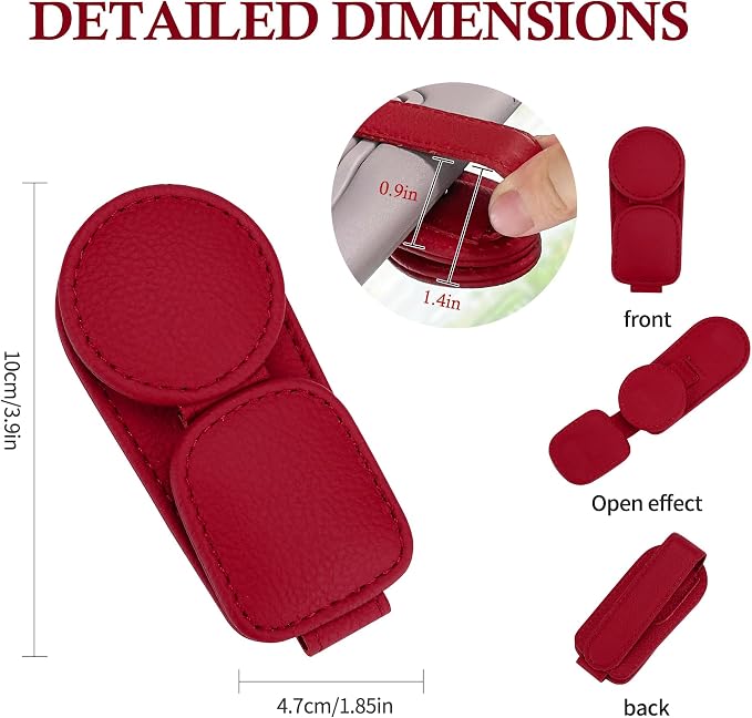 KIWEN Sunglasses Holder for Car Visor, Magnetic Leather Sunglass Eyeglass - Image 6