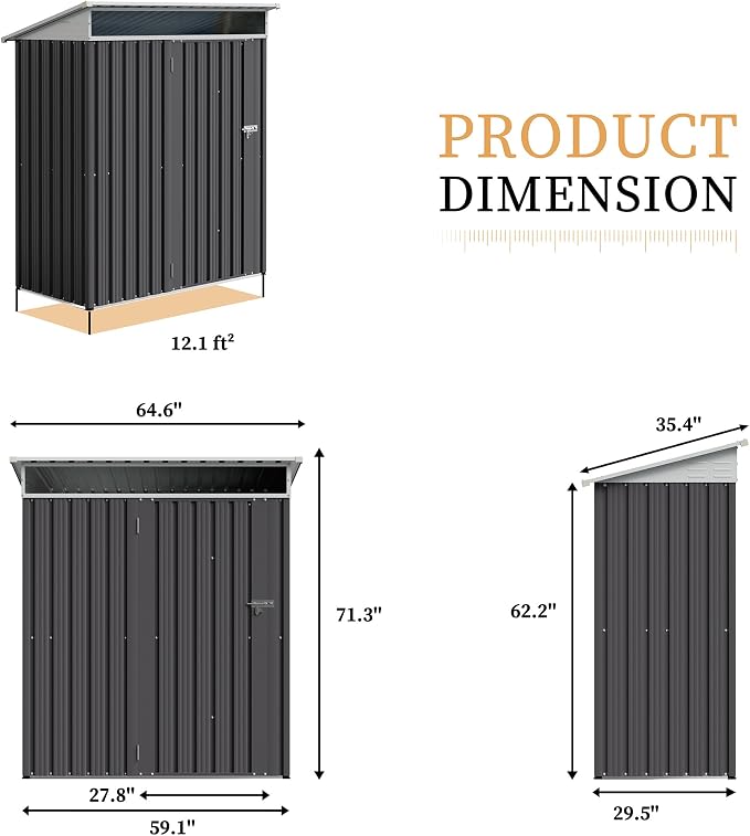 Vongrasig 5 x 3 x 6 FT Outdoor Storage Shed Clearance, Metal Garden Shed - Image 3
