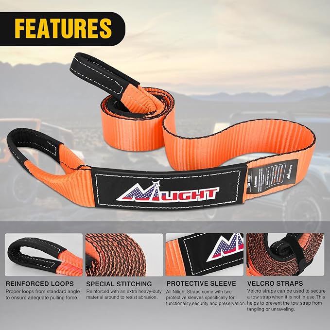 Nilight 3" x 8' Tree Saver Tow Strap Lab Tested 31, 500lbs Break Strength Heavy - Image 3
