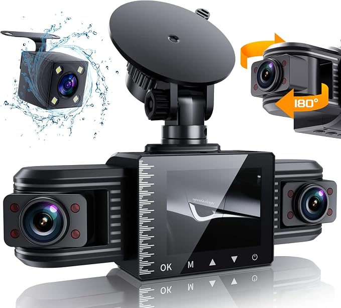 iiwey T1-pro Dash Cam Front and Rear Inside 3 Channel 1080P, Adjustable Lens by iiwey