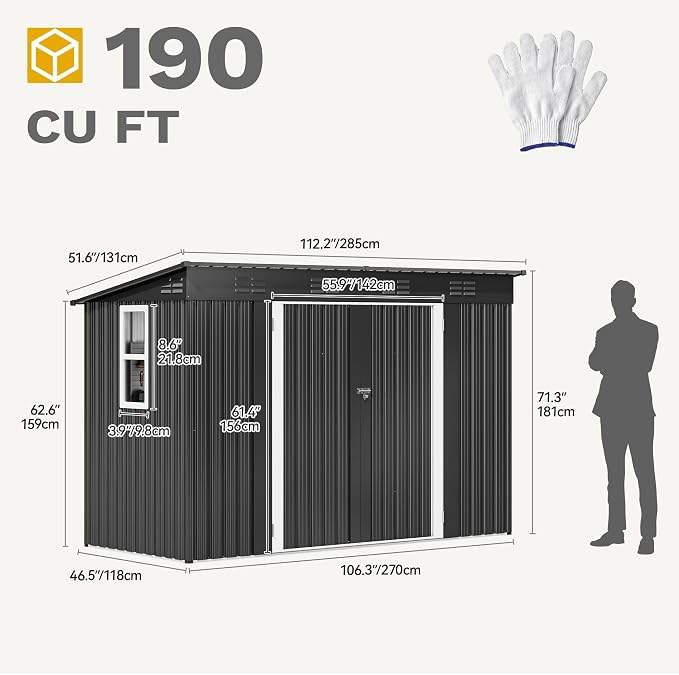 DWVO 9.1x4.2ft Metal Outdoor Storage Shed - Image 9