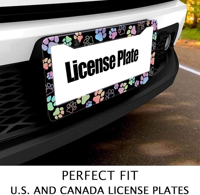Dog Paw Car License Plate Frames, Colorful Pet Paw Printed License Plate Holder - Image 3