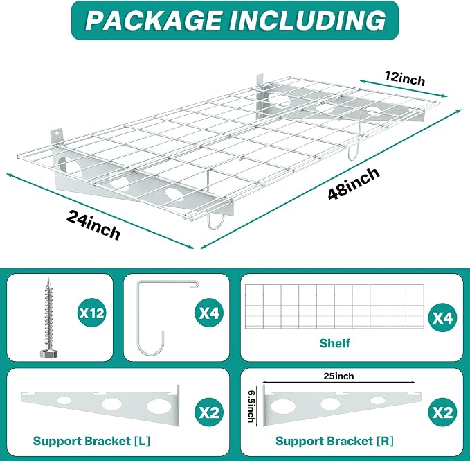 EVERHANGER Wall Mounted Garage Shelves, 2 x 4 ft Metal Storage Shelves - Image 2