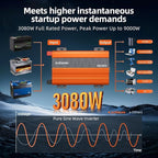 3080W Pure Sine Wave Inverter, 24V DC to 110V/120V AC, 9000W Peak, 5V/2.1A USB - Image 7