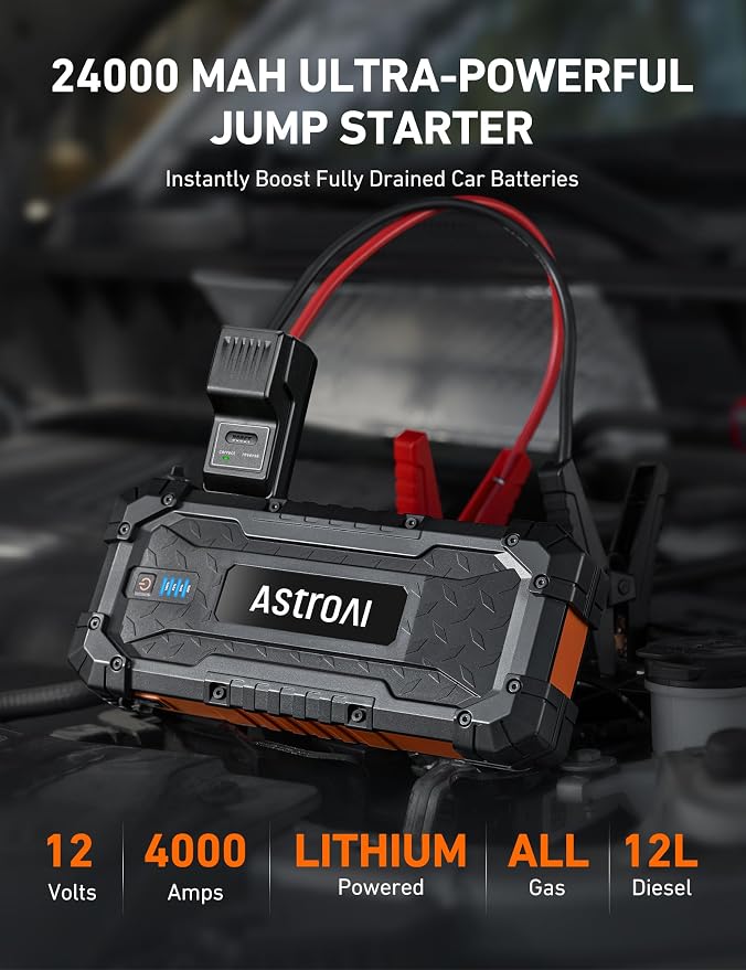 AstroAI S8 Ultra 4000A Jump Starter, 24000mAh Car Starter, 12V Auto Battery - Image 2