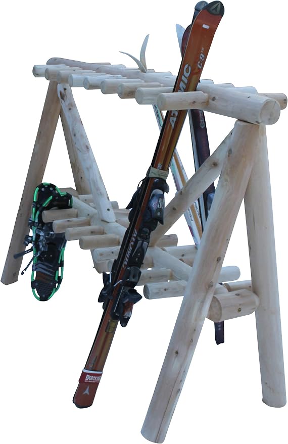 21-Place Freestanding Log Ski Rack Holder, Indoor & Outdoor Snowboard Racks - Image 4