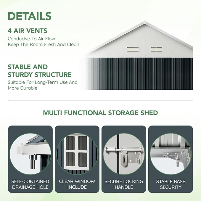 8X6FT Outdoor Steel Storage Shed - Image 4