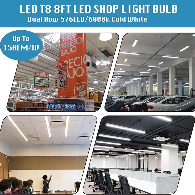 12 Pack, Led Shop Lights, 8FT Led Shop Light, 100W 6000K 15000LM Clear White - Image 5