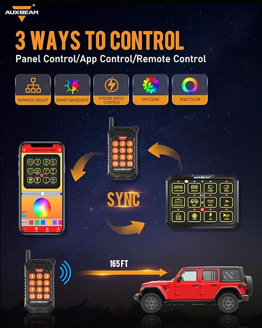 Auxbeam 12 Gang Switch Panel Bluetooth RGB AC-1200 - Image 3