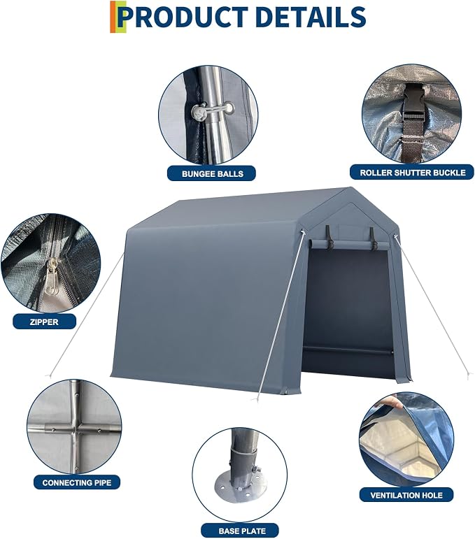 6x6 FT Outdoor Storage Shed, Portable Carport - Image 9