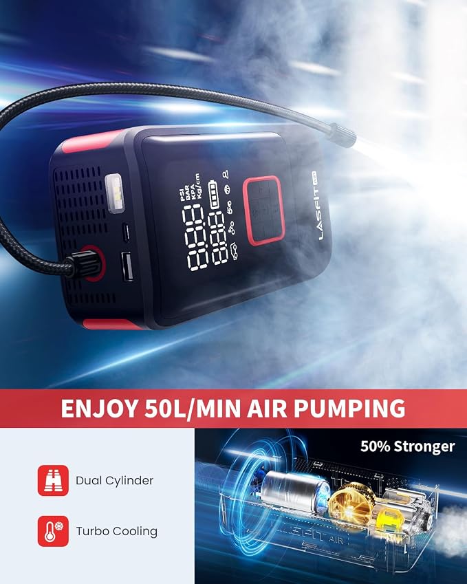 LASFIT TK1 Tire Inflator Portable Air Compressor 150PSI Tire Inflator 12000mAH - Image 3