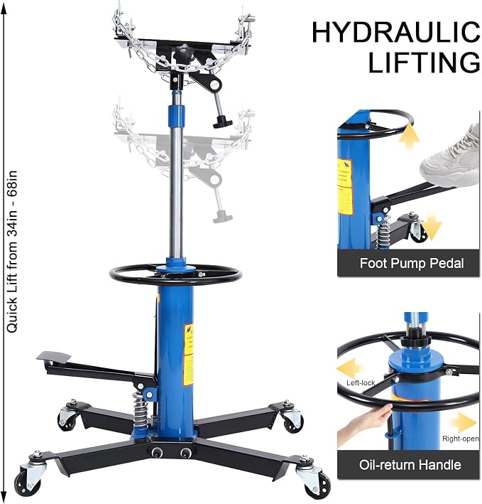 Transmission Jack 1660 lbs/ 0.75 Ton Capacity Hydraulic Telescopic Transmission - Image 4