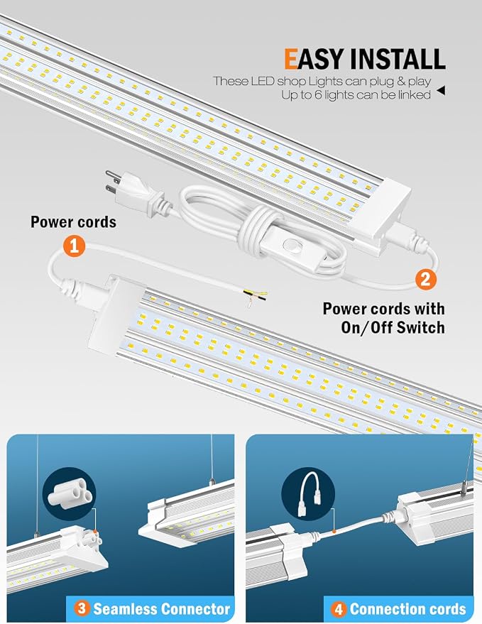Upgrade Super Bright Hanging | Surface Mount 4' 10000LM 5000K 60W Linkable 4FT - Image 4