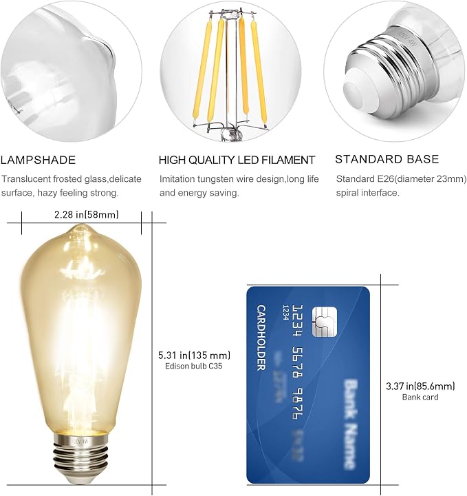 LED Edison Bulb 4W, Antique 40W Vintage Edison Bulb, E26 Light Bulb Non - Image 2