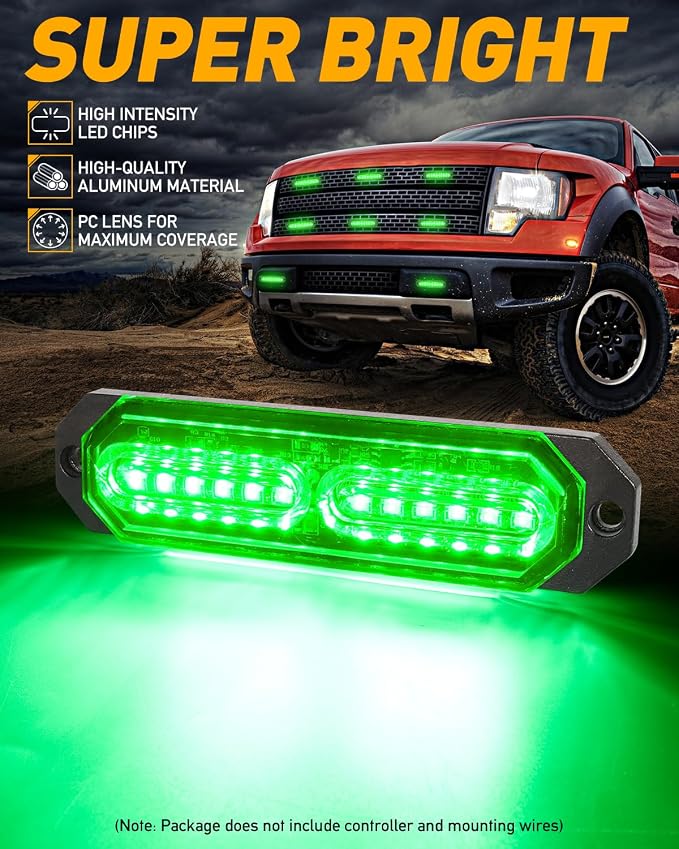 HLauto 1200T Emergency Strobe Grille Lights: 8pcs 12 LED Sync Feature Safety - Image 2