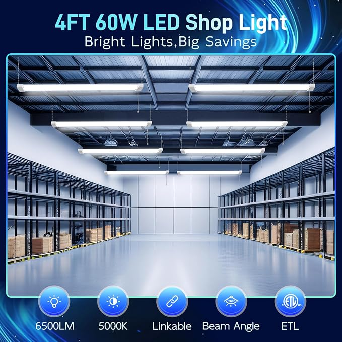 hykolity 4 Pack 4FT Linkable LED Shop Light - Image 2