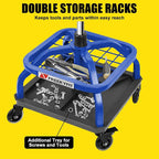 Rolling Shop Stool with Wheels, Garage Work Mechanic Stool with Backrest - Image 2