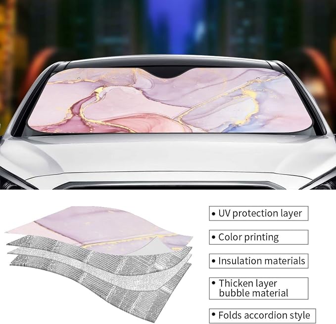 Marble Car Windshield Sunshade Front Window Sun Visor Protector Foldable Shield - Image 4