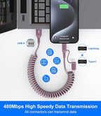 USB to USB C and Lightning Pink Car Charger Cable - Image 5
