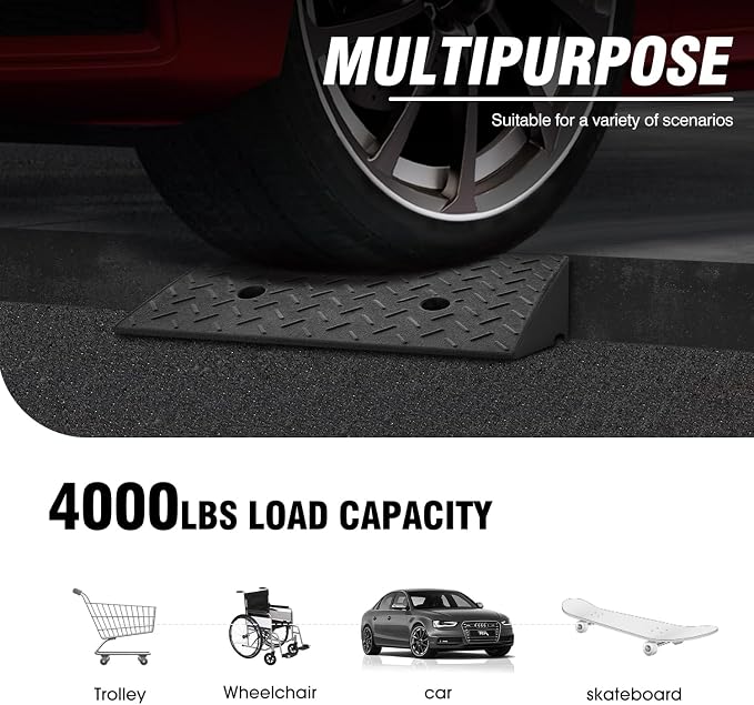 DNA MOTORING 2pcs 5.3" Rise Rubber Curb Ramp Heavy Duty Loading Driveway Ramp - Image 6