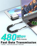 Coiled USB C to USB C Cable, 2 Pack Retractable USB Type C Charging Cable 60W - Image 3