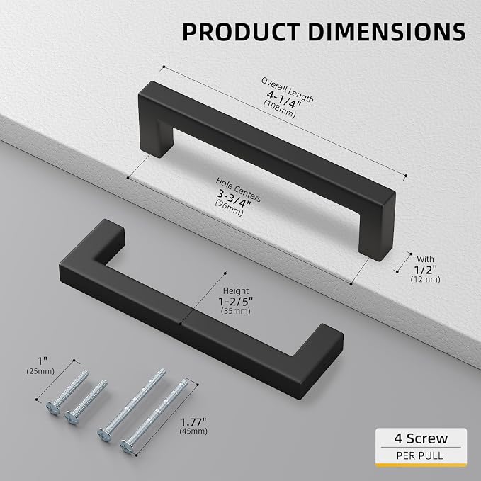 goldenwarm 15 Pack Black Drawer Pulls 3 3/4 Inch Black Kitchen Cabinet Handles - Image 2