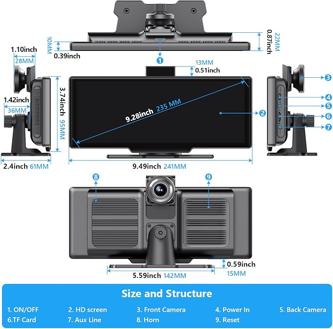 Portable Carplay Screen for Car 9.28" Carplay & Android Auto Car Touch Stereo - Image 7