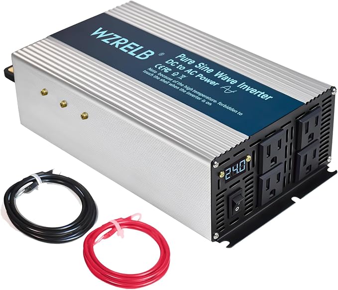 WZRELB 2000W Pure Sine Wave Inverter 24V DC to 110V 120V AC, Car Power Inverter by WZRELB