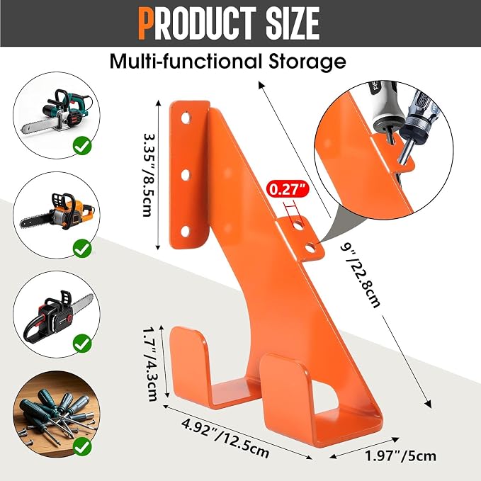 Chainsaw Hanger, Heavy Duty Chain Saw Stand 3-in-1 Wall Mount - Image 4