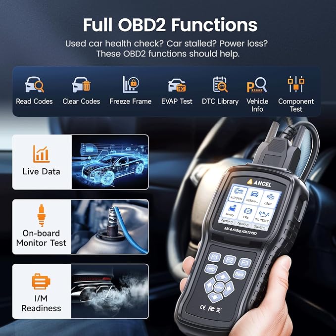 ANCEL AD610 Pro ABS SRS OBD2 Scanner, ABS Bleeding, SAS Calibration, Oil Reset - Image 7