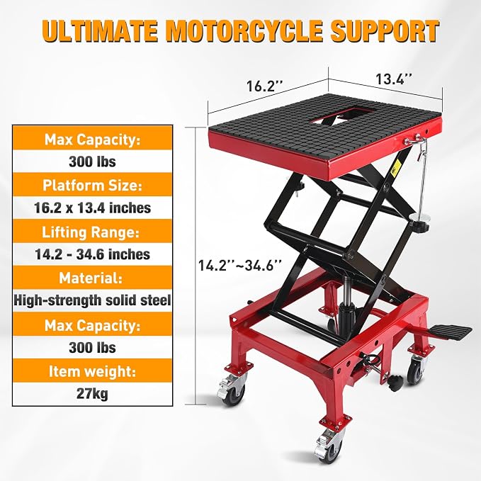 Nilight Motorcycle Lift Table Jack 300 LBS Heavy Duty Hydraulic Motorcycle - Image 7