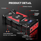 Car Jump Starter, 6000A Peak 26800mAh 12V Car Battery Starter, - Image 3