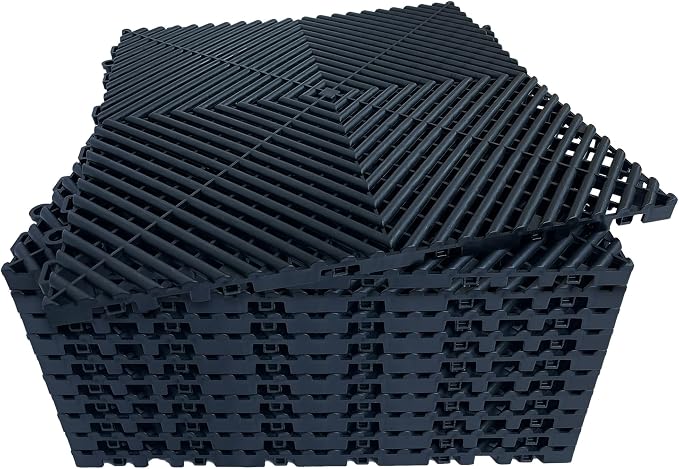 24 Pack 16"x 16"Interlocking Garage Floor Tiles, Modular Drainage Floor Mat by HTWELL