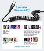 PRAKIE USB C Cable Fast Charging 5FT, Coiled USB A to USB C Cable - Image 7