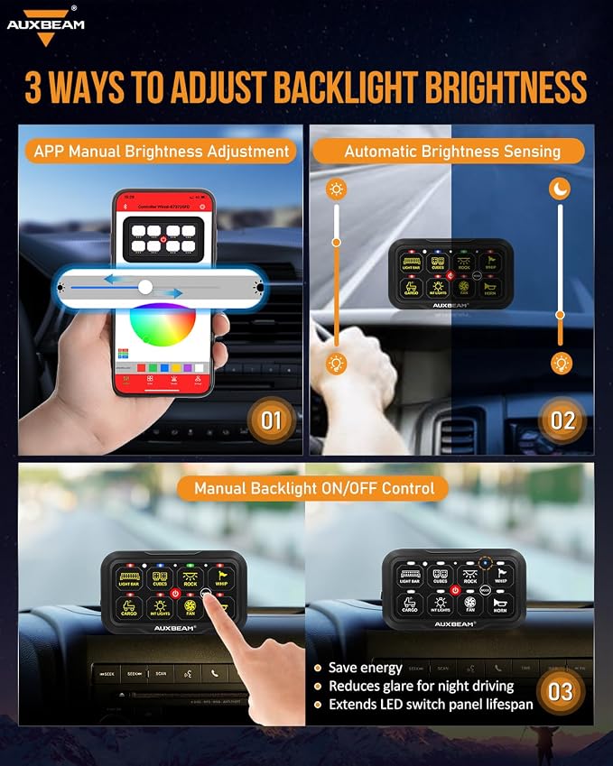 Auxbeam 8 Gang Switch Panel Bluetooth AR-800 RGB Switch Pod - Image 4