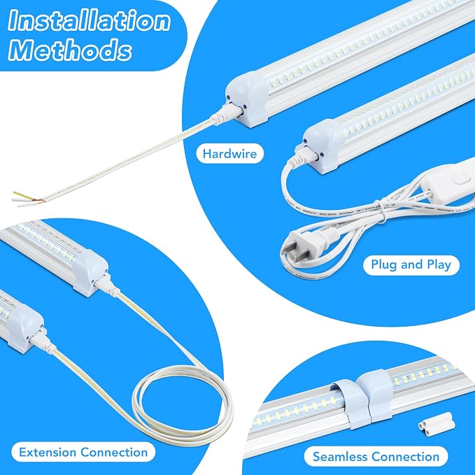 4 Pack 2FT T8 LED Shop Lights, 30W Integrated Tube Light, 4800LM 6000-6500K - Image 3