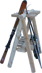 21-Place Freestanding Log Ski Rack Holder, Indoor & Outdoor Snowboard Racks - Image 7