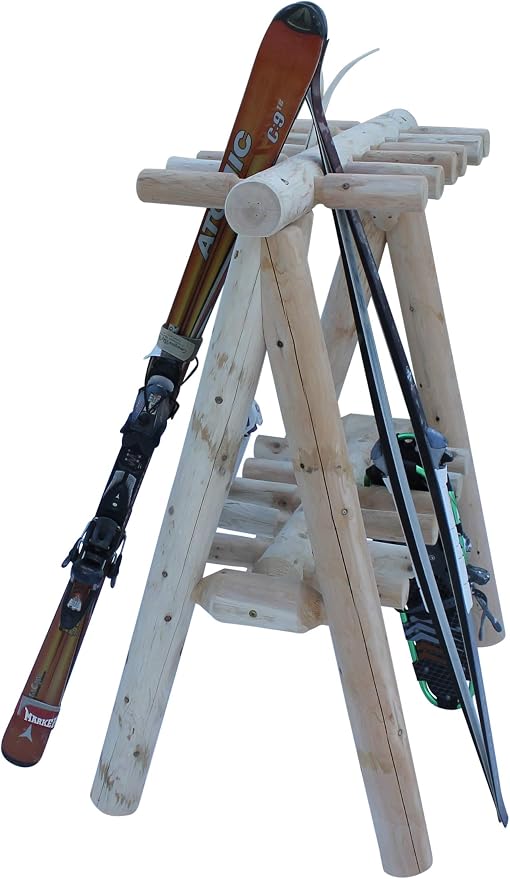 21-Place Freestanding Log Ski Rack Holder, Indoor & Outdoor Snowboard Racks - Image 7